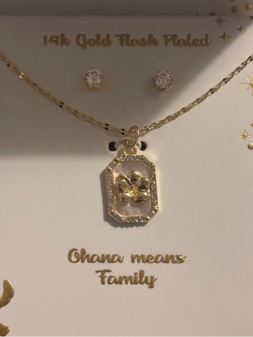 Gold Plated Floral Pendant Necklace and Stud Earrings - Ohana Collection